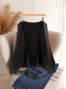 SHEIN CURVE+ Plus Size Solid Color Asymmetric Collar Casual Long Sleeve Pullover Sweater Autumn Winter - Black - View 2