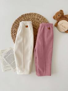 SHEIN 2 chiếc quần dài cho bé gái bằng vải nhung kẻ màu trơn, có lớp lót giữ nhiệt và cạp chun, bộ đồ mùa thu/đông cho bé gái, quần áo mùa đông cho bé gái, bộ hai mảnh mùa đông cho bé gái, quần áo ấm cho bé gái. - Nhiều màu - Xem 6