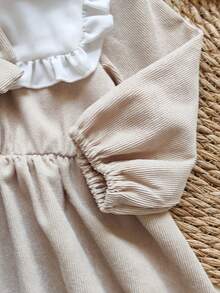 SHEIN Vintaside Kids 女婴可爱长袖公主裙，时尚自然风格，春秋季 - 卡其色 - 查看 7
