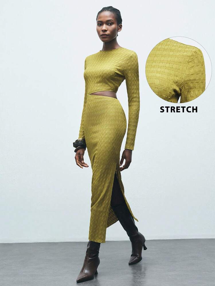 SHEIN Maija MAIJA Elegant Lace V-Neck Puff Sleeve A-Line Maxi Dress