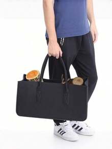 1个大号加厚毛毡布收纳袋，北欧出口毛毡柴火袋，结实耐用的便携式购物袋，适用于房车、户外露营、野餐、办公旅行 - 多色 - 查看 5