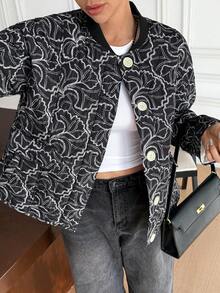 SHEIN Frenchy معطف مطبوع بالكامل للنساء للتنقل، خريف/شتاء - كاكي - مشاهدة 1