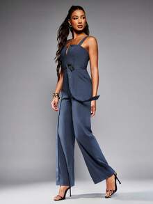 NYA SZN V-Ausschnitt Jumpsuit mit Gürtelschnalle, speziell für Anlässe wie Brunch, Hochzeitsgäste, Brautjungfern, Europäischer Sommer, Strandurlaub, Thanksgiving, Weihnachten, Silvester - Outfits für Frauen - Königsblau - Übersicht 4