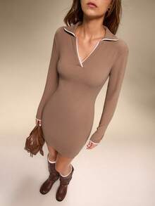 Hanevo Women's Solid Color Regular Shoulder Long Sleeve Casual Fitted Elegant Dress - Multicolor - View 6