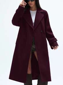 Aveloria GENKIRA Autumn/Winter New Loose Fit Soft Woolen Oversized Coat For Women, Elegant Style - Burgundy - View 6