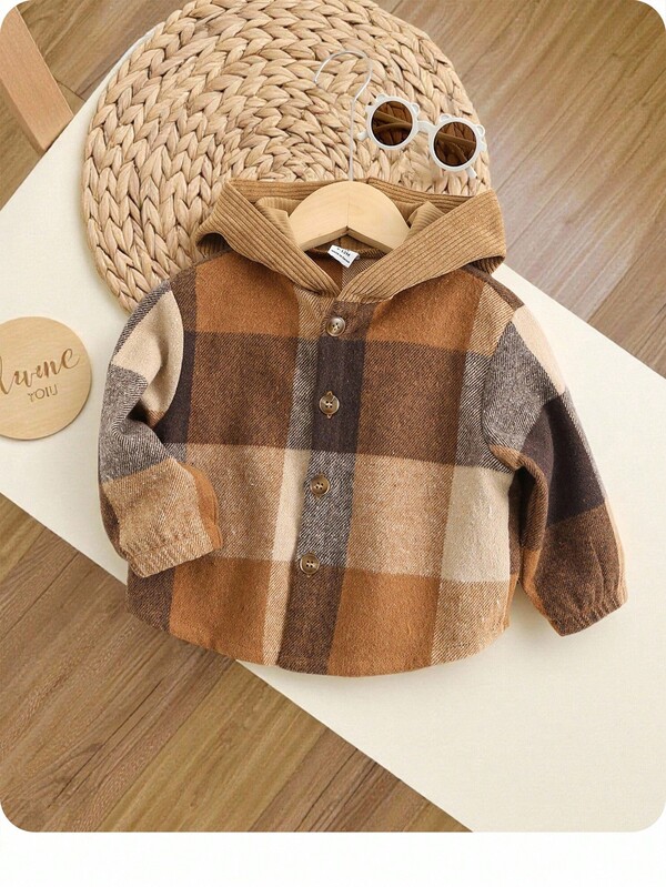 SHEIN Chaqueta/chaqueta de punto casual a cuadros de parches para bebés niños