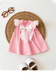 Đầm tay lửng trang trí nơ hồng dễ thương và thanh lịch cho bé gái sơ sinh - Hồng - Xem 2