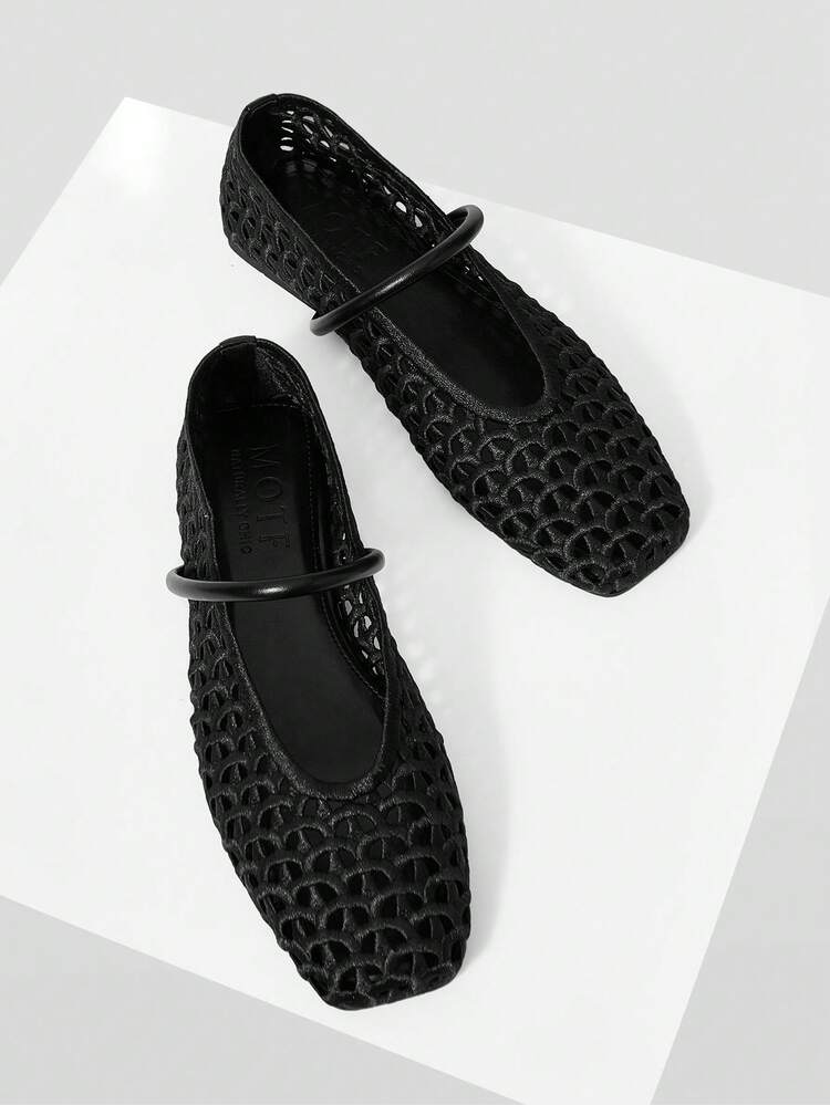 VINTAGE HOLLOW OUT FASHIONABLE ELEGANT COMFORTABLE BALLET FLATS WITH SQUARE TOE FOR WOMEN, SUMMER FOR CHRISTMAS SPRING SHOES