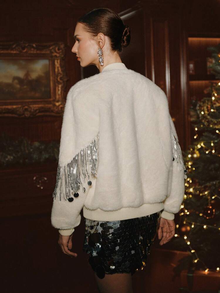 女性用 スタンドカラー カジュアル フェイクファー ジャケット、秋、冬、外出、エレガント、シック、フォーマル、クリスマスに適しています