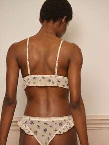 lacRébo Floral Mesh Lingerie Set With Ruffled Side Panty And Triangle Bralette Fall Women Clothes Autumn Outfits Floral Lingerie Set Floral Bra And Panty Set Boho Lingerie Set Lace Floral Bralette Cute Floral Underwear