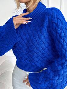 EURMUSE Suéter Corto De Color Liso Para Mujer - Azul - Ver 4