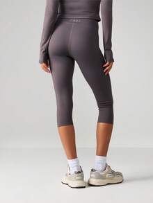 MISSGUIDED High Waisted Capri Leggings Athletic Training Performance Yoga Fitness Activewear - Grey - View 3
