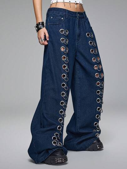 Grunge Punk Jeans vintage ample et décontracté à taille basse