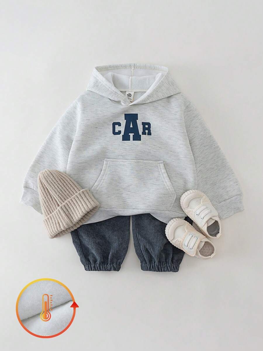 THE HAPPY LOOK 2件套男童字母图案柔软针织连帽卫衣和松紧腰裤套装 - 灰色 - 查看 1