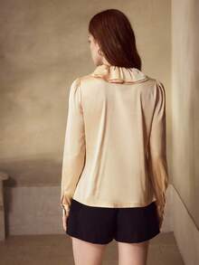 MOTF PREMIUM 荷叶边领长袖衬衫 - 杏色 - 查看 3