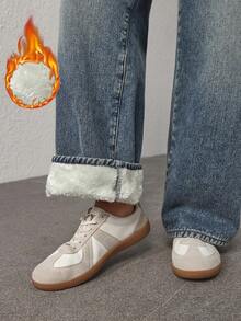 SHEIN PETITE 女士口袋宽松阔腿休闲百搭牛仔裤 - 藍色 - 查看 7