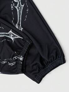 ROMWE MEN Goth Quần Jogger in khẩu hiệu phong cách Punk đường phố thời trang thường ngày cho nam - màu đen - Xem 7