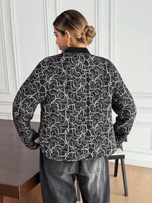 SHEIN Frenchy معطف مطبوع بالكامل للنساء للتنقل، خريف/شتاء - كاكي - مشاهدة 2