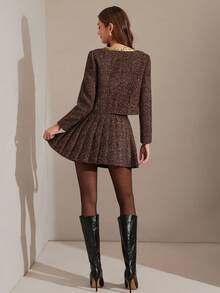 Enchnt 冬季浪漫女士棕色时尚粗花呢亮片常规长袖外套，甜美优雅时尚，适合约会、办公、外出、日常通勤、返校季、圣诞节、女士冬季外套、冬季、新年等场合。 - 棕色 - 查看 6