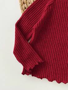 SHEIN Babygirl Casual Cute Versatile Solid Color Knit Long Sleeve Base Layer Top, Autumn/Winter - Red - View 3