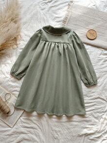 Vintaside Kids 女童灯芯绒连衣裙，柔软舒适，适合春秋冬，田园风刺绣图案，时尚优雅可爱百搭百搭连衣裙 - 綠色 - 查看 2