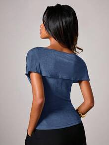 COSMINA Blusa elegante de mujer con hombros descubiertos y hebilla de metal