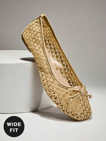 SHUZIA Women's Wide-Fit Woven PU Slip-On Square Toe Minimalist Ballet Flats – Comfortable, Versatile & Classic Essential