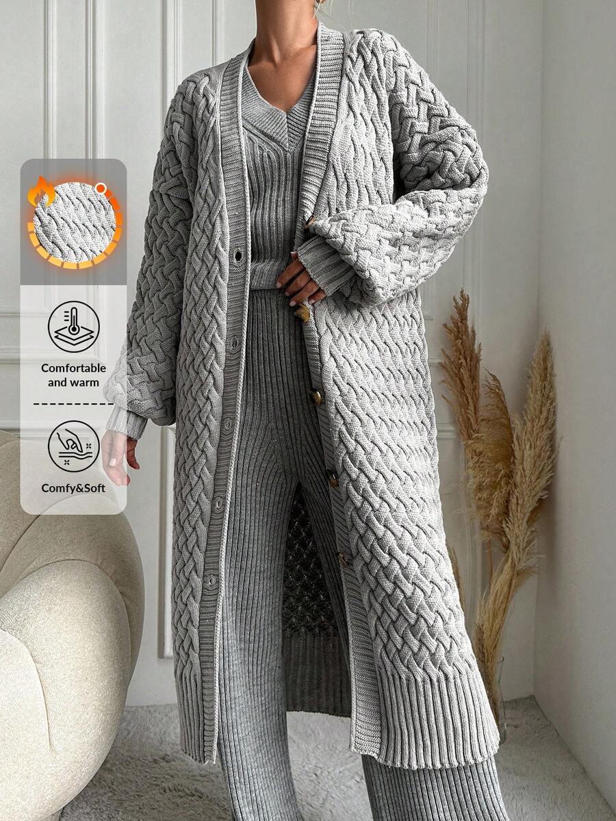 EURMUSE Ladies' Solid Color Cardigan With Dropping Shoulder - Light Grey - View 1