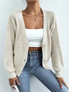 EURMUSE Women Spring Autumn Casual Loose Cardigan - Beige - View 3