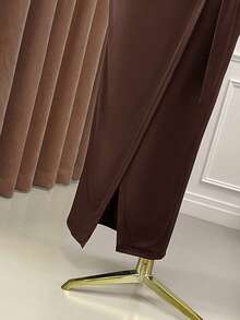 Rometta Váy dự tiệc mùa thu lấy cảm hứng từ phong cách Gothic cao cấp thanh lịch dành cho nữ cỡ lớn, váy maxi màu trơn cổ chữ V ôm sát, thắt eo - Cà phê nâu - Xem 5