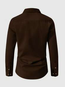 Calvornis Men's Plain Long Sleeve Shirt, Fall - Rust Brown - View 2