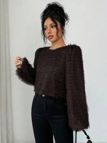 Elenzga Women's Elegant Dark Brown Long Sleeve Top,French Vintage Satin Collar & Waist Tie Bow,Autumn Night Out Office Casual,Halloween Christmas Party - Brown - View 6