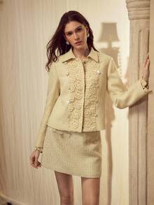 MOTF PREMIUM TWEED CONTRAST LACE OVERCOAT - Yellow - View 6