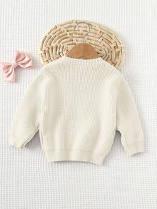 Cozy Pixies Baby Girl Bow Decor Crew Neck Long Sleeve Pullover Sweater, Versatile & Comfortable - Multicolor - View 2