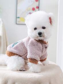 PETSIN 1件宠物秋冬服装，可爱刺绣猪卡通图案猫狗衣服，秋冬季加厚保暖开衫外套 - 粉豬 - 查看 5