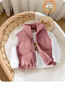 SHEIN Chaqueta/chaleco sin mangas cálido y versátil de franela para bebé niña en otoño/invierno - Rosa - Ver 2