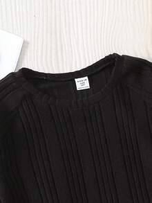 SHEIN 秋冬款青少年女孩休闲圆领长袖蝴蝶结T恤