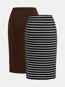 SHEIN LUNE Gonne midi casual a vita elastica dritte, confezione multipla, per outfit estivi da donna per vacanze