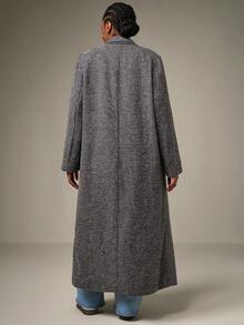 SHEIN Tall CURVE Plus Size Women's Herringbone Pattern Lapel Collar Long Sleeve Long Overcoat, Autumn/Winter Long Cardigan For Women Long Jacket For Women Long Coat Long Coats For Women Outerwear Women - Grey - View 2