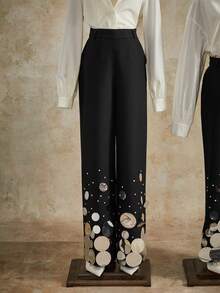 Anewsta Tall Sequin & Beaded Waist Belt High-Waisted Suit Pants For Women, New Autumn/Winter Party Style, Tall Women - Black - View 6