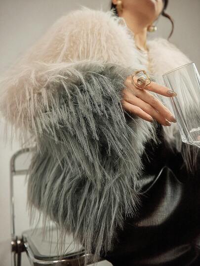 DAZY Ombre Faux Fur Open Front Thick Long Sleeve Cardigan For