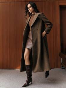 Anewsta Cardigan élégant pour femmes pour Noël et le Nouvel An, col large, tissu de laine de haute qualité, manteau long en laine de couleur unie classique et rétro