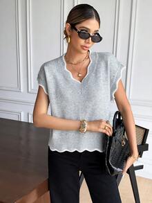 Serisse Women's Contrast Trim Shell Edge Knit Sweater, Winter Clothes For Women,Fall/Winter ,New Year Clothes For Women , Elegant