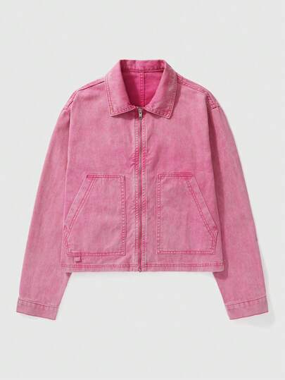 Street Life Giacca di jeans casual con chiusura lampo e tasche, manica lunga, da uomo, per l'autunno