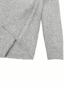 EMERY ROSE Women's Grey Knit Sweater & Mini Skirt Set, Fashionable Crew Neck Long Sleeve - Light Grey - View 7