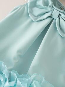Elladie kids Baby Girls' Elegant Sleeveless Bow Decor Ruffle Mesh Hem Dress, Spring/Summer - Aqua Green - View 6