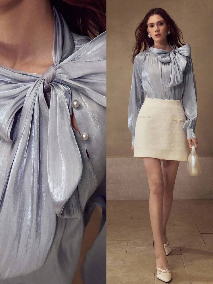 LUŹNA, ROMANTYCZNA BLUZKA Z KOŁNIERZEM KOŁNIERZOWYM DLA KOBIET