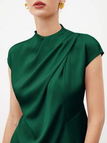 BizChic Áo nữ tay ngắn cổ bèo bất đối xứng mùa Xuân/Hè mới, hiện đại, thanh lịch, phù hợp cho công sở, đi làm hàng ngày, lãng mạn, mang hơi hướng thập niên 90, retro, Giáng sinh, Năm mới, Ngày lễ tình nhân, tiệc tùng, đi biển, tốt nghiệp, lễ hội, kỳ nghỉ, đa năng, tối giản, lãng mạn, thích hợp cho khách dự đám cưới, chủ nhà, hẹn hò, tiệc tùng, hòa nhạc, bữa sáng muộn, sân bay, nhiều dịp khác nhau. - Màu xanh lá cây đậm - Xem 5