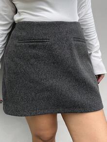 Dazy Plus Minirock in A-Linie für Große Größen, Wollmischgewebe, lässiger Pendler-Stil, Herbst/Winter