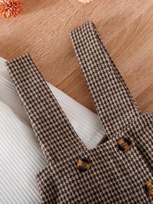 Souflis Souflis 嬰兒女孩泡泡袖連身衣和千鳥格印花吊帶裙